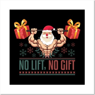 No Lift No Gift Funny Fitness Ugly Christmas Santa Workout Posters and Art